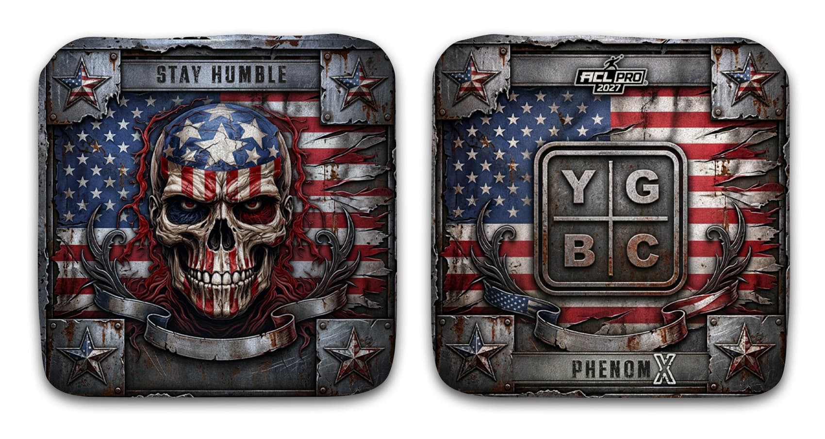 Patriotic skull Phenom X cornhole bag set