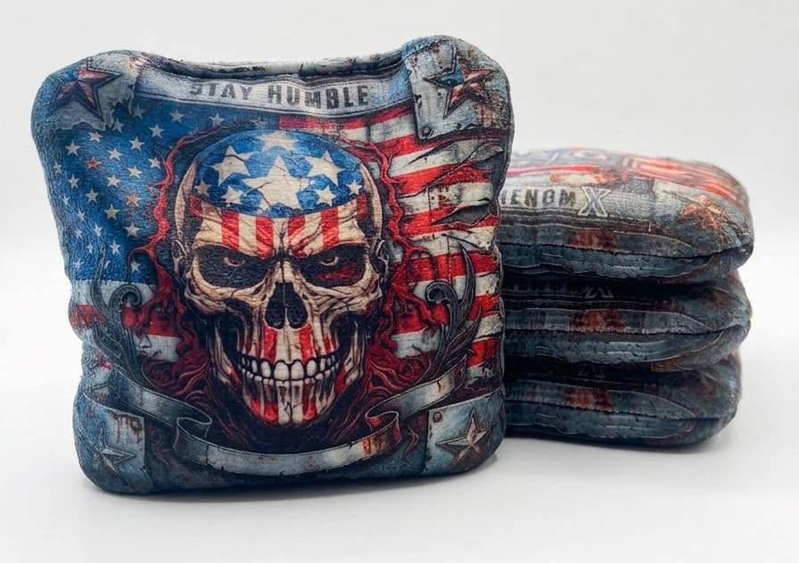 Patriotic skull Phenom X cornhole bags
