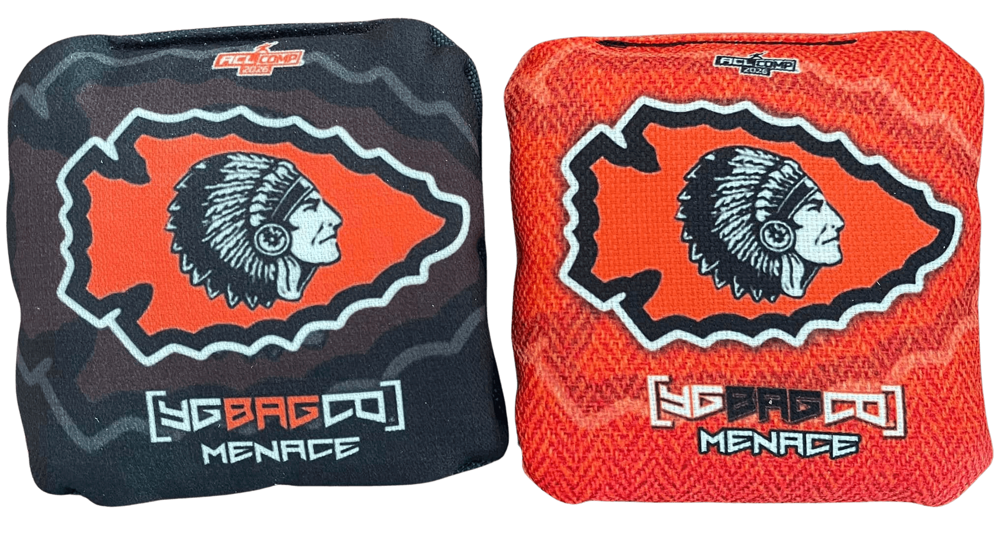 Pair of black and orange custom cornhole bags